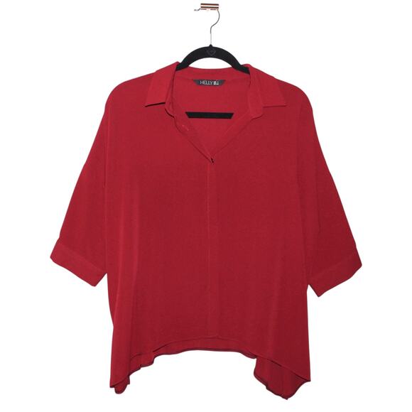 HELLY Deep Red Button Down Blouse Size Large - Picture 1 of 3